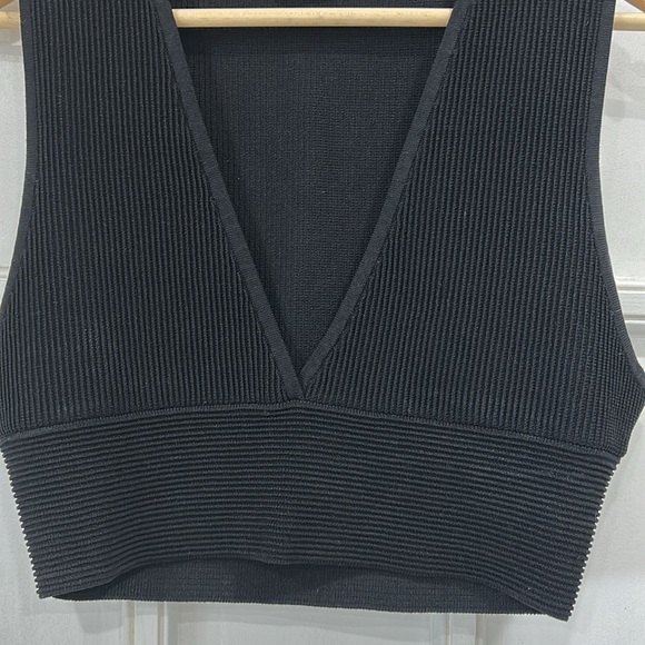 NWOT Aritzia Babaton Sculpt Knit Deep V-Neck Minimalist Crop Tank in Black - L - Picture 5 of 8